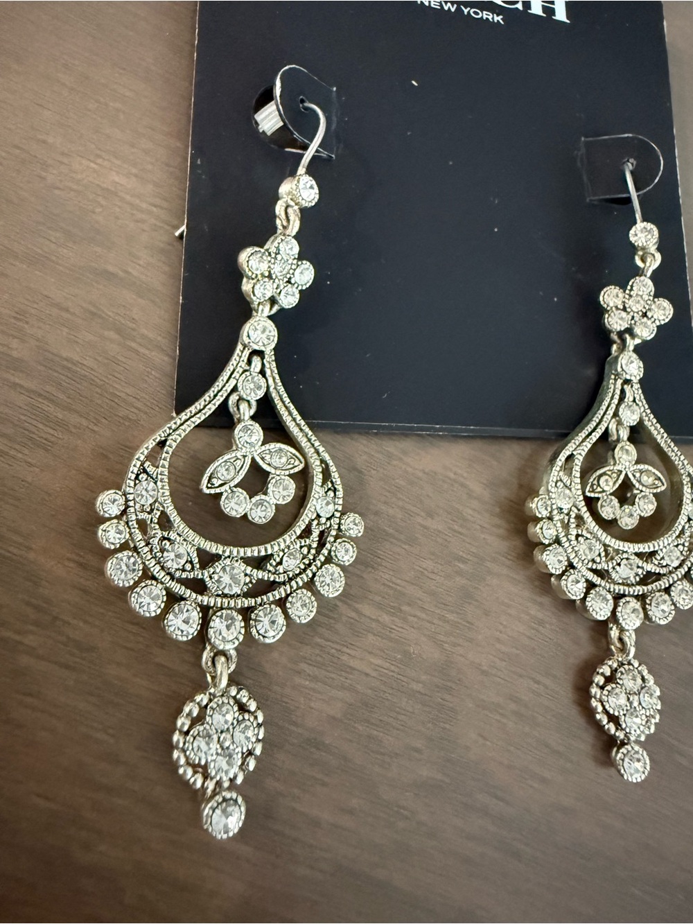 Monet Women’s Hook Pierced Dangle Earrings Silver Tone Clear Rhinestones - Picture 3 of 6